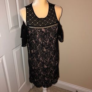 LOFT Black Lace Overlay Cold Shoulder Dress NWT